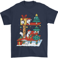 Christmas Cat House Funny Winter Xmas Mens T-Shirt 100% Cotton Navy Blue