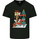 Christmas Cat House Funny Winter Xmas Mens V-Neck Cotton T-Shirt Black