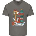 Christmas Cat House Funny Winter Xmas Mens V-Neck Cotton T-Shirt Charcoal
