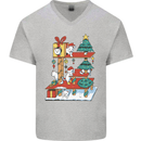 Christmas Cat House Funny Winter Xmas Mens V-Neck Cotton T-Shirt Sports Grey
