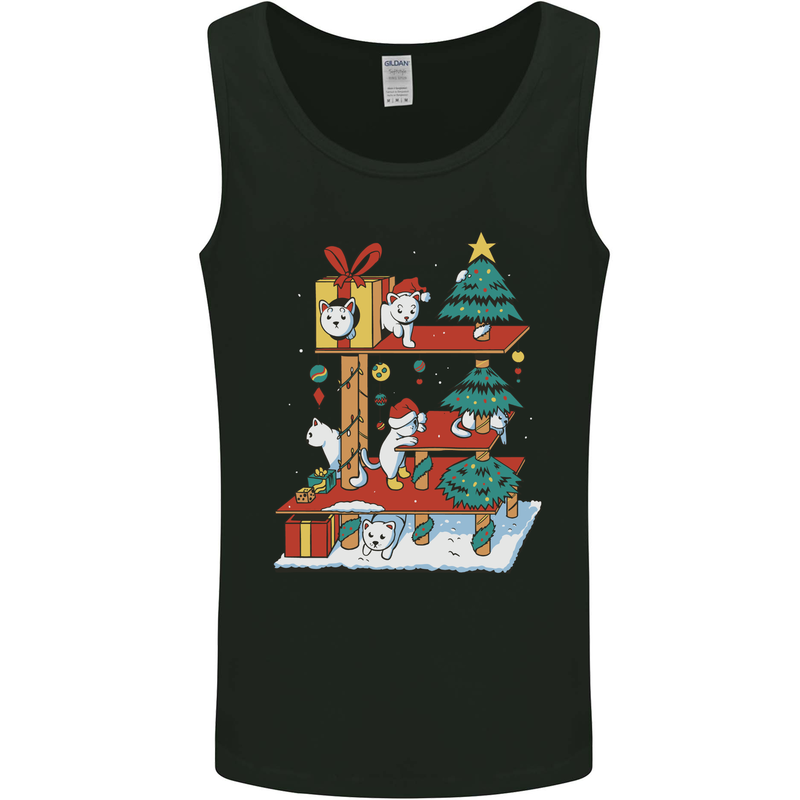Christmas Cat House Funny Winter Xmas Mens Vest Tank Top Black