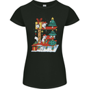 Christmas Cat House Funny Winter Xmas Womens Petite Cut T-Shirt Black