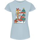 Christmas Cat House Funny Winter Xmas Womens Petite Cut T-Shirt Light Blue