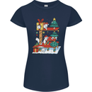Christmas Cat House Funny Winter Xmas Womens Petite Cut T-Shirt Navy Blue