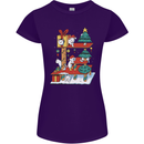 Christmas Cat House Funny Winter Xmas Womens Petite Cut T-Shirt Purple