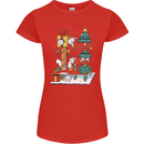 Christmas Cat House Funny Winter Xmas Womens Petite Cut T-Shirt Red