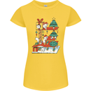 Christmas Cat House Funny Winter Xmas Womens Petite Cut T-Shirt Yellow