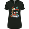 Christmas Cat House Funny Winter Xmas Womens Wider Cut T-Shirt Black