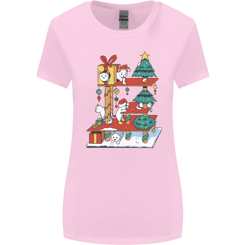 Christmas Cat House Funny Winter Xmas Womens Wider Cut T-Shirt Light Pink