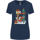 Christmas Cat House Funny Winter Xmas Womens Wider Cut T-Shirt Navy Blue