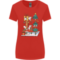 Christmas Cat House Funny Winter Xmas Womens Wider Cut T-Shirt Red