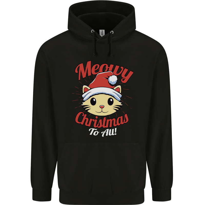 Christmas Cat Meowy Funny Christmas Childrens Kids Hoodie Black