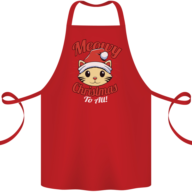 Christmas Cat Meowy Funny Christmas Cotton Apron 100% Organic Red
