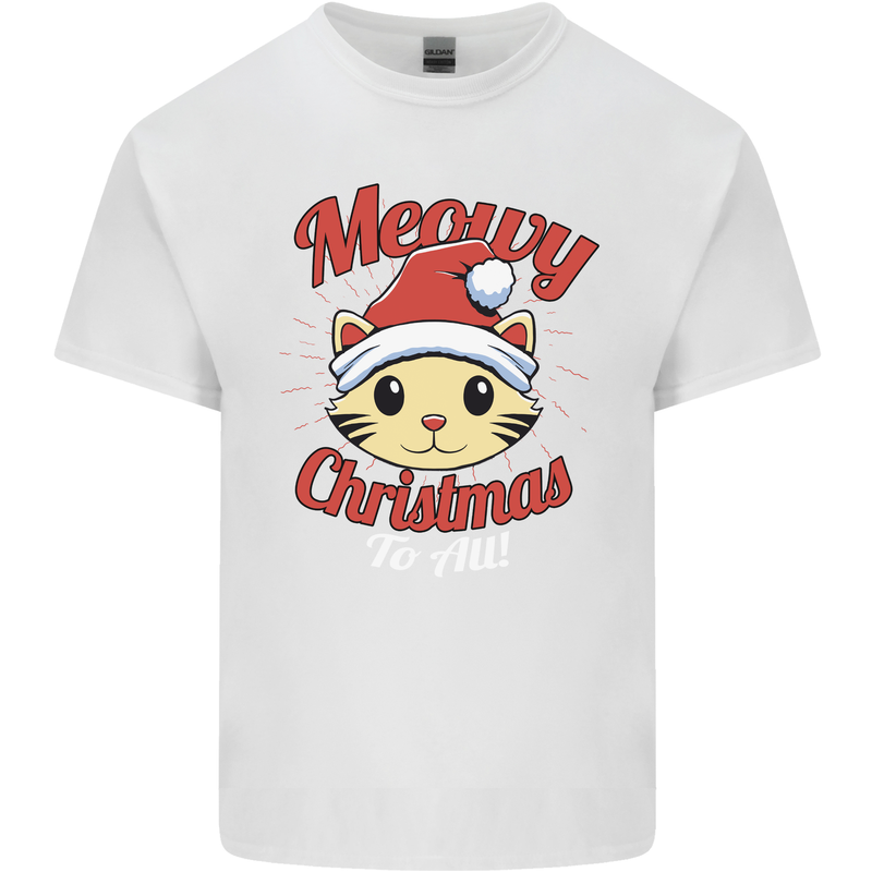 Christmas Cat Meowy Funny Christmas Mens Cotton T-Shirt Tee Top White