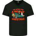 Christmas Cat Meowy Funny Christmas Tree Chaos Mens V-Neck Cotton T-Shirt Black
