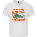 Christmas Cat Meowy Funny Christmas Tree Chaos Mens V-Neck Cotton T-Shirt White