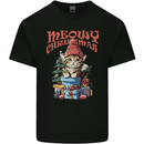 Christmas Cat Meowy Xmas Funny Mens Cotton T-Shirt Tee Top Black