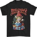 Christmas Cat Meowy Xmas Funny Mens T-Shirt 100% Cotton Black