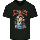 Christmas Cat Meowy Xmas Funny Mens V-Neck Cotton T-Shirt Black