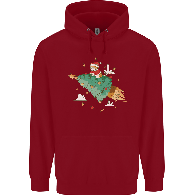 Christmas Cat Space Rocket Xmas Tree Ship Childrens Kids Hoodie Red