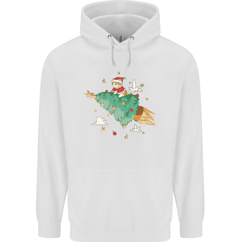 Christmas Cat Space Rocket Xmas Tree Ship Childrens Kids Hoodie White