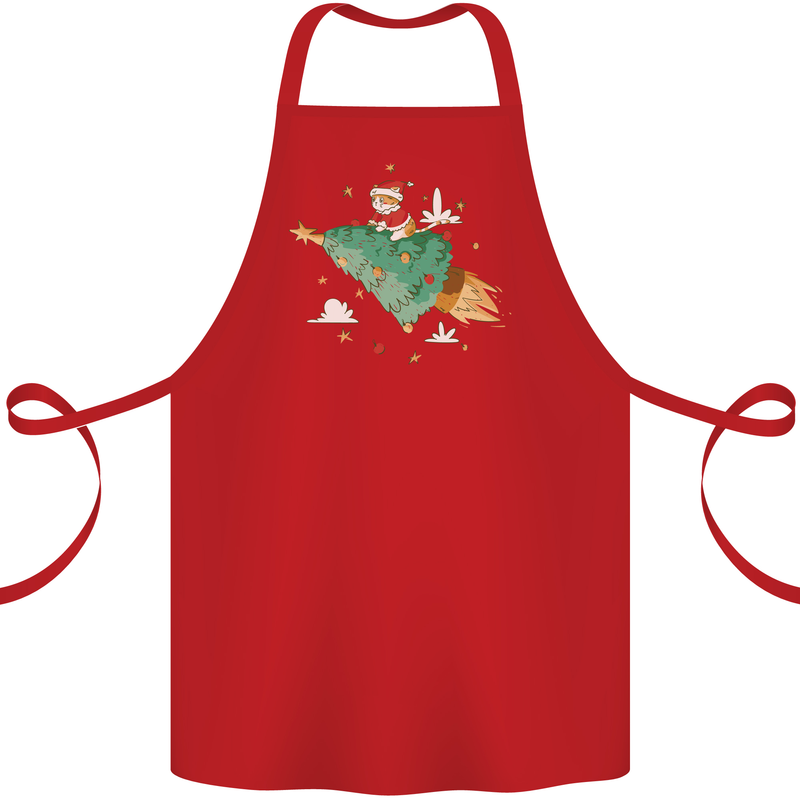 Christmas Cat Space Rocket Xmas Tree Ship Cotton Apron 100% Organic Red
