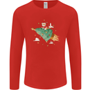 Christmas Cat Space Rocket Xmas Tree Ship Mens Long Sleeve T-Shirt Red