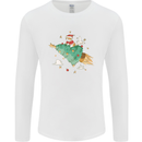 Christmas Cat Space Rocket Xmas Tree Ship Mens Long Sleeve T-Shirt White