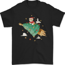 Christmas Cat Space Rocket Xmas Tree Ship Mens T-Shirt 100% Cotton Black