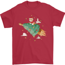 Christmas Cat Space Rocket Xmas Tree Ship Mens T-Shirt 100% Cotton Red