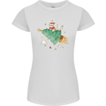 Christmas Cat Space Rocket Xmas Tree Ship Womens Petite Cut T-Shirt White