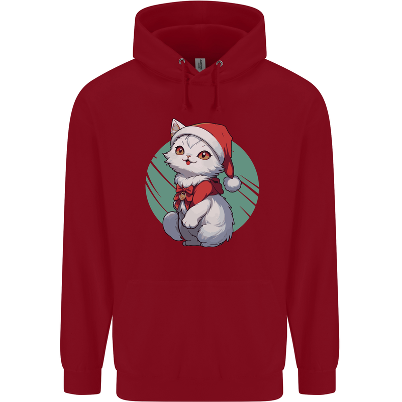Christmas Cat With Green Background Childrens Kids Hoodie Red