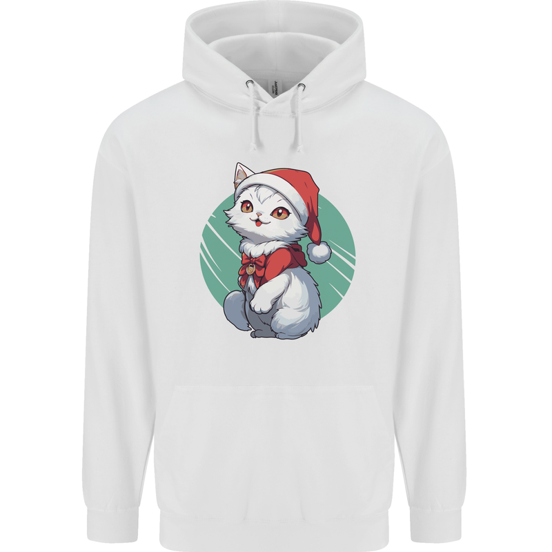 Christmas Cat With Green Background Childrens Kids Hoodie White