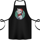 Christmas Cat With Green Background Cotton Apron 100% Organic Black