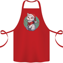 Christmas Cat With Green Background Cotton Apron 100% Organic Red