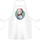 Christmas Cat With Green Background Cotton Apron 100% Organic White