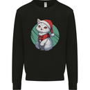 Christmas Cat With Green Background Kids Sweatshirt Jumper Black