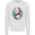Christmas Cat With Green Background Kids Sweatshirt Jumper White