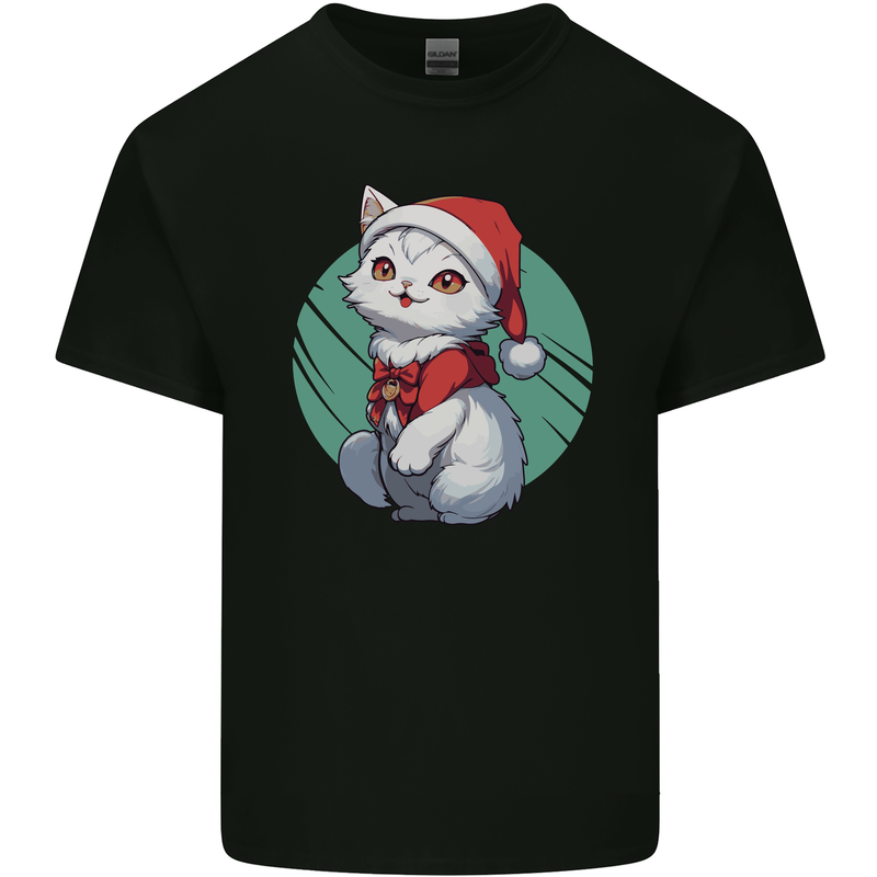 Christmas Cat With Green Background Kids T-Shirt Childrens Black