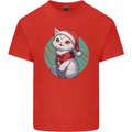Christmas Cat With Green Background Kids T-Shirt Childrens Red