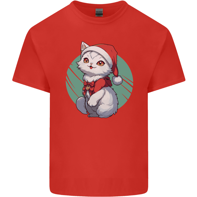 Christmas Cat With Green Background Kids T-Shirt Childrens Red