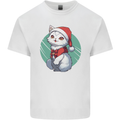 Christmas Cat With Green Background Kids T-Shirt Childrens White
