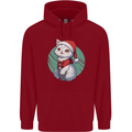 Christmas Cat With Green Background Mens 80% Cotton Hoodie Red