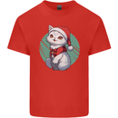 Christmas Cat With Green Background Mens Cotton T-Shirt Tee Top Red