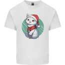 Christmas Cat With Green Background Mens Cotton T-Shirt Tee Top White