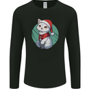 Christmas Cat With Green Background Mens Long Sleeve T-Shirt Black