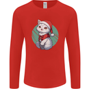 Christmas Cat With Green Background Mens Long Sleeve T-Shirt Red