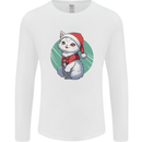 Christmas Cat With Green Background Mens Long Sleeve T-Shirt White