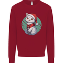 Christmas Cat With Green Background Mens Sweatshirt Jumper Red