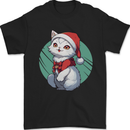 Christmas Cat With Green Background Mens T-Shirt 100% Cotton Black